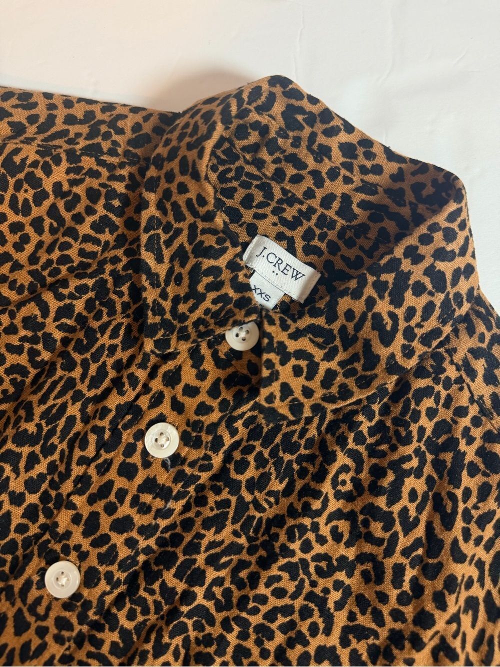 J. Crew Leopard Linen Blend Belted Mini Shirt Dress XXS Button Up Cheetah